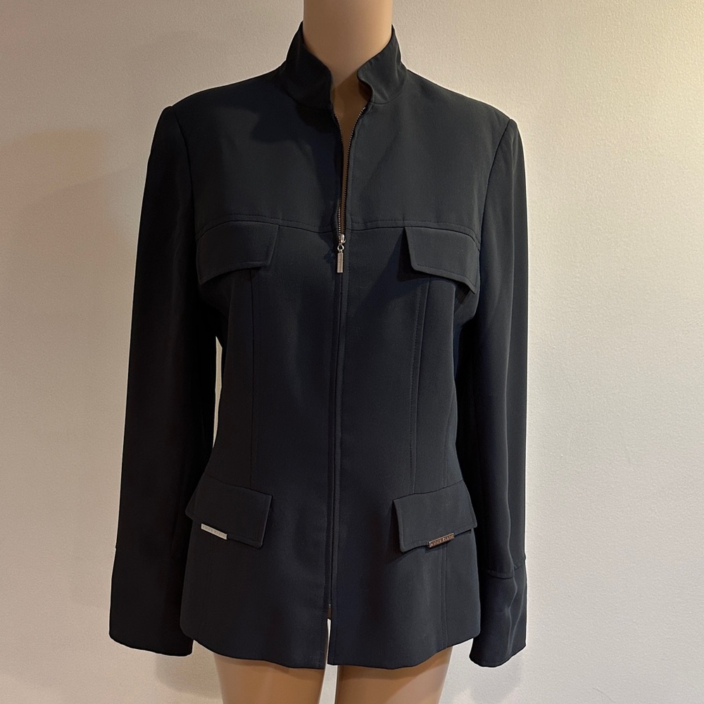 Anne Klein Women's Black Blazer Jacket Lined Zip Front size 4